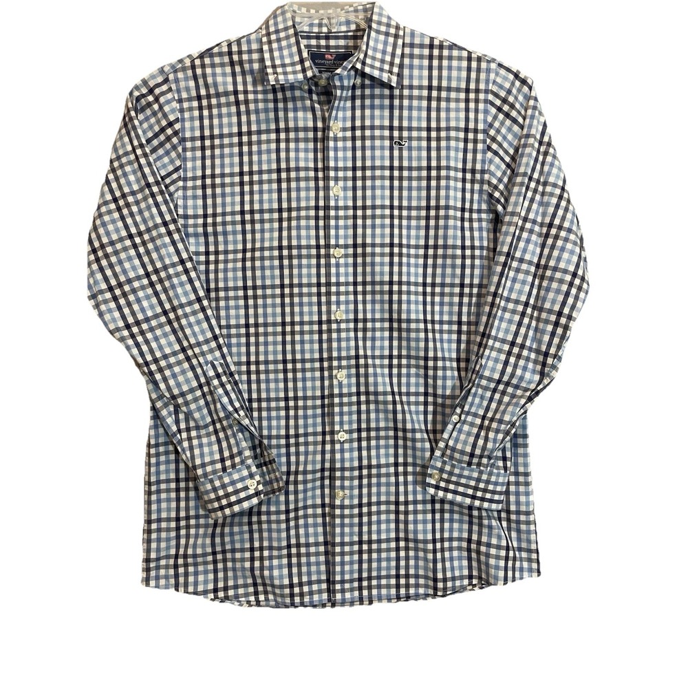 Vineyard Vines Whale XL Navy/lt Blue/ White Check Cotton Men's Shirt Button Down - Picture 1 of 5